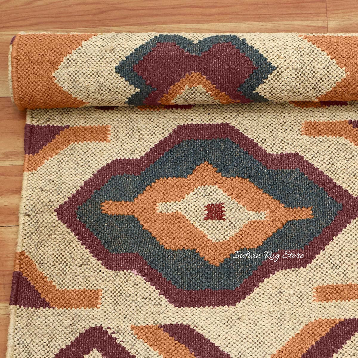 Orange Brown Hand Woven Geometric Bedroom Decor Wool Jute Rug