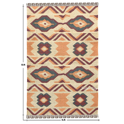 Orange Brown Hand Woven Geometric Bedroom Decor Wool Jute Rug