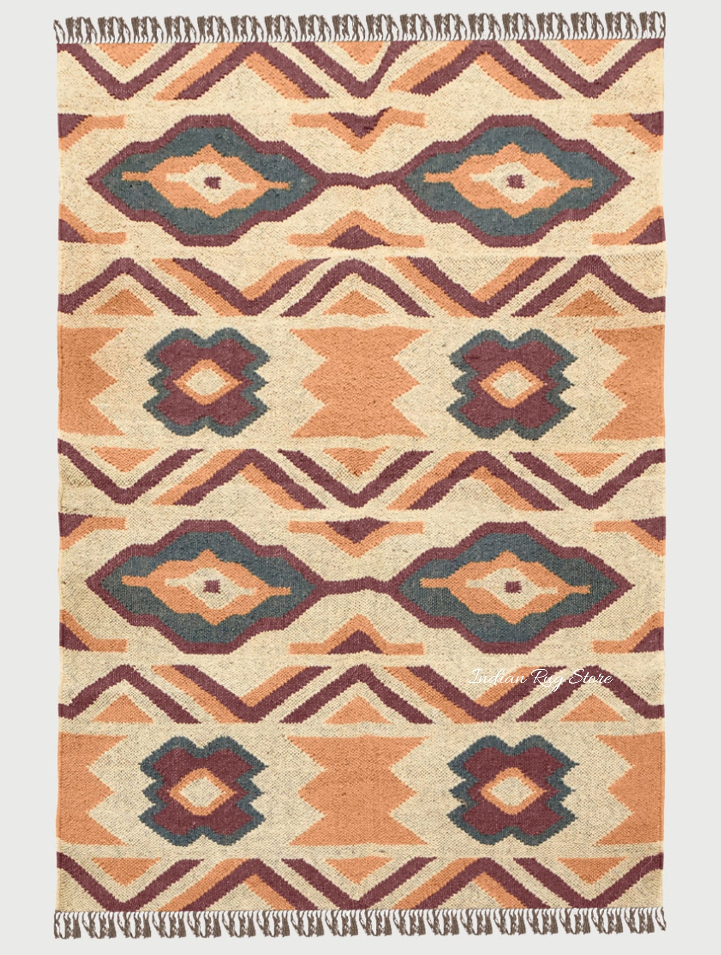 Orange Brown Hand Woven Geometric Bedroom Decor Wool Jute Rug