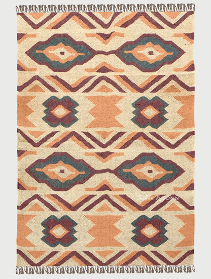 Orange Brown Hand Woven Geometric Bedroom Decor Wool Jute Rug