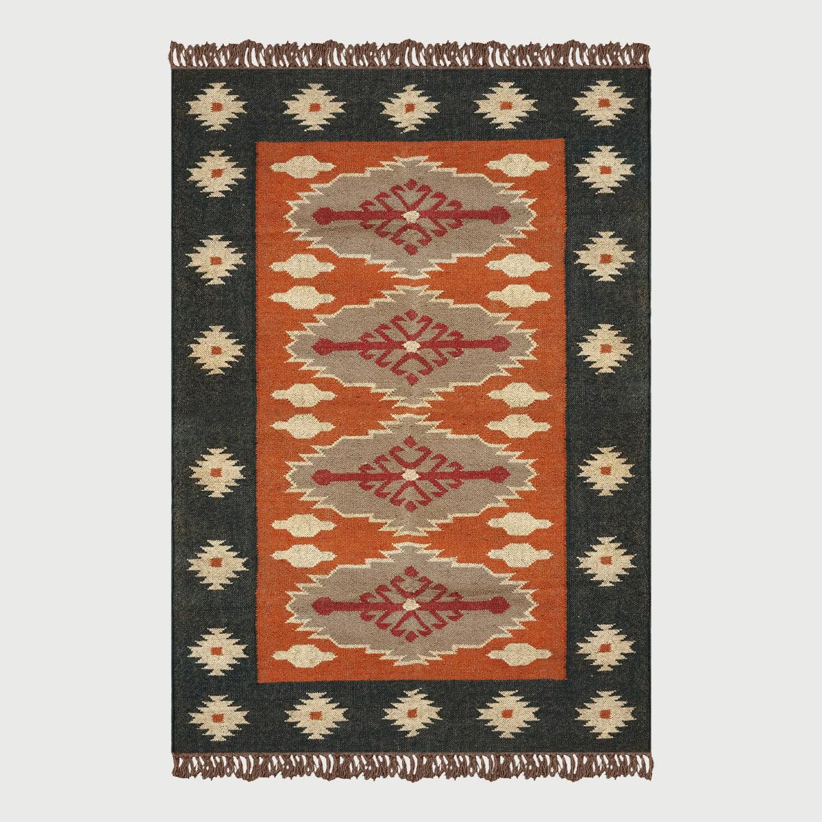 Hand Woven Geometric Brown Black Home Decor Wool Jute Rugs - Indian Rug Store