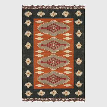 Hand Woven Geometric Brown Black Home Decor Wool Jute Rugs - Indian Rug Store