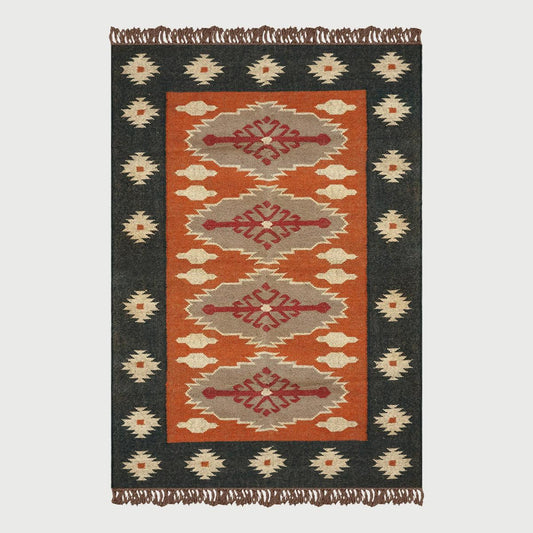 Hand Woven Geometric Brown Black Home Decor Wool Jute Rugs - Indian Rug Store