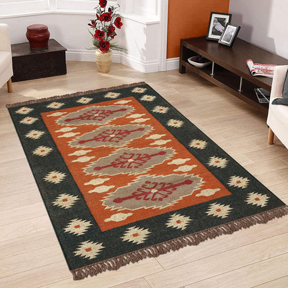 Hand Woven Geometric Brown Black Home Decor Wool Jute Rugs - Indian Rug Store