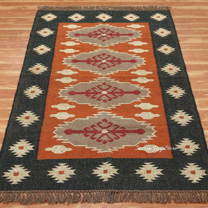 Hand Woven Geometric Brown Black Home Decor Wool Jute Rugs