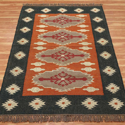 Hand Woven Geometric Brown Black Home Decor Wool Jute Rugs - Indian Rug Store