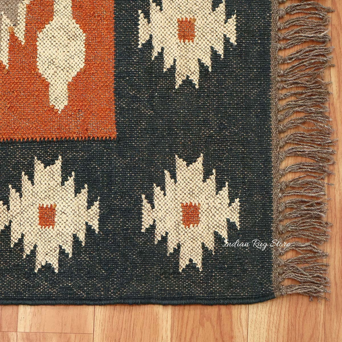 Hand Woven Geometric Brown Black Home Decor Wool Jute Rugs