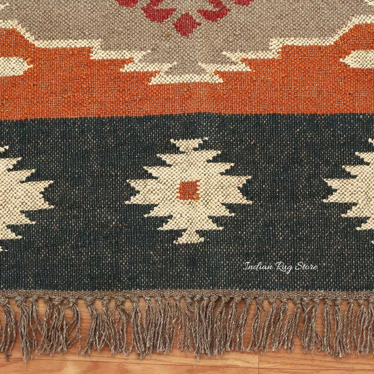 Hand Woven Geometric Brown Black Home Decor Wool Jute Rugs