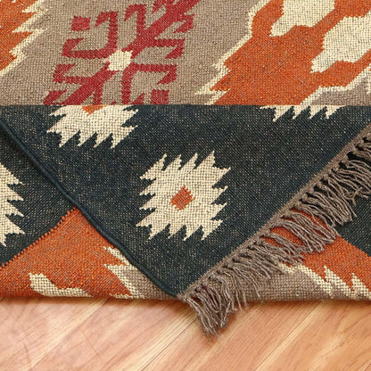 Hand Woven Geometric Brown Black Home Decor Wool Jute Rugs - Indian Rug Store