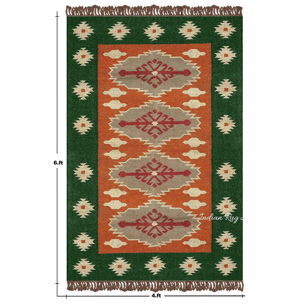 Green Brown Hand Woven Interior Geometric Wool Jute Rug