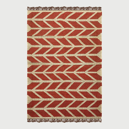 Hand Woven Geometric Red Bige Farm House Decor Wool Jute Rug - Indian Rug Store