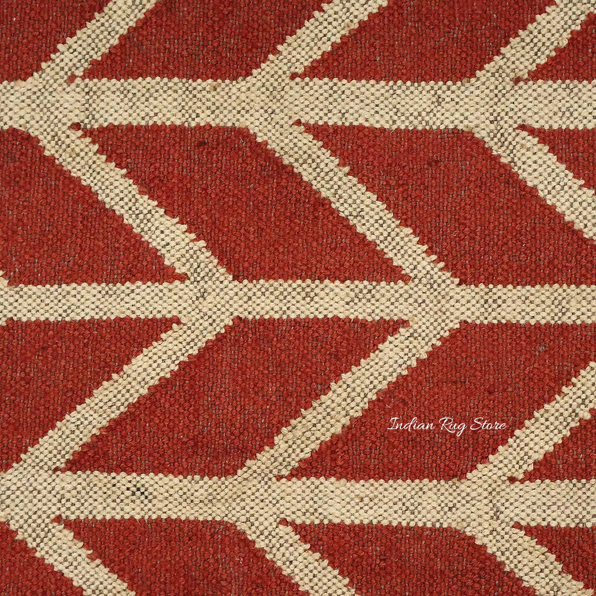 Hand Woven Geometric Red Bige Farm House Decor Wool Jute Rug