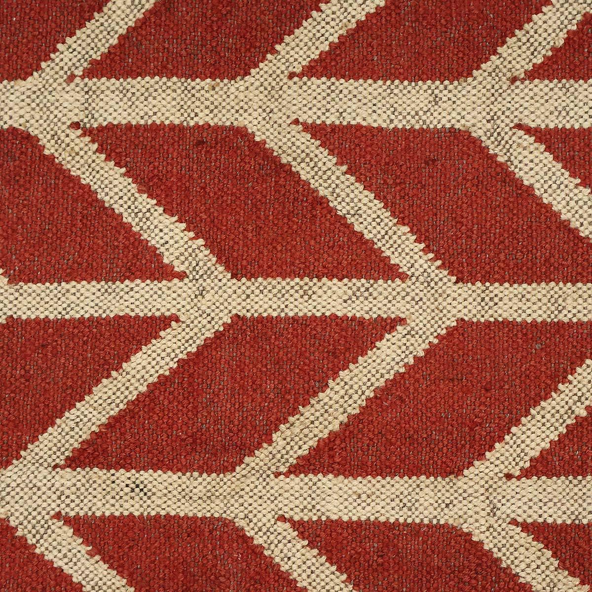 Hand Woven Geometric Red Bige Farm House Decor Wool Jute Rug - Indian Rug Store