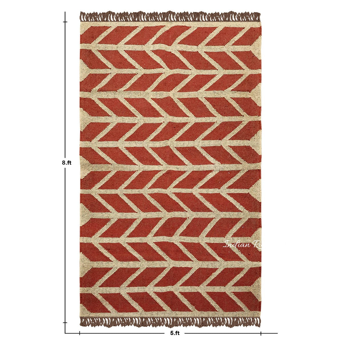 Hand Woven Geometric Red Bige Farm House Decor Wool Jute Rug