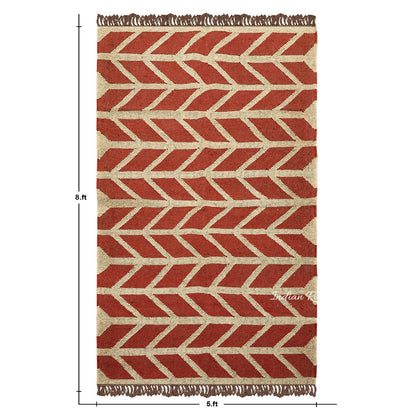 Hand Woven Geometric Red Bige Farm House Decor Wool Jute Rug