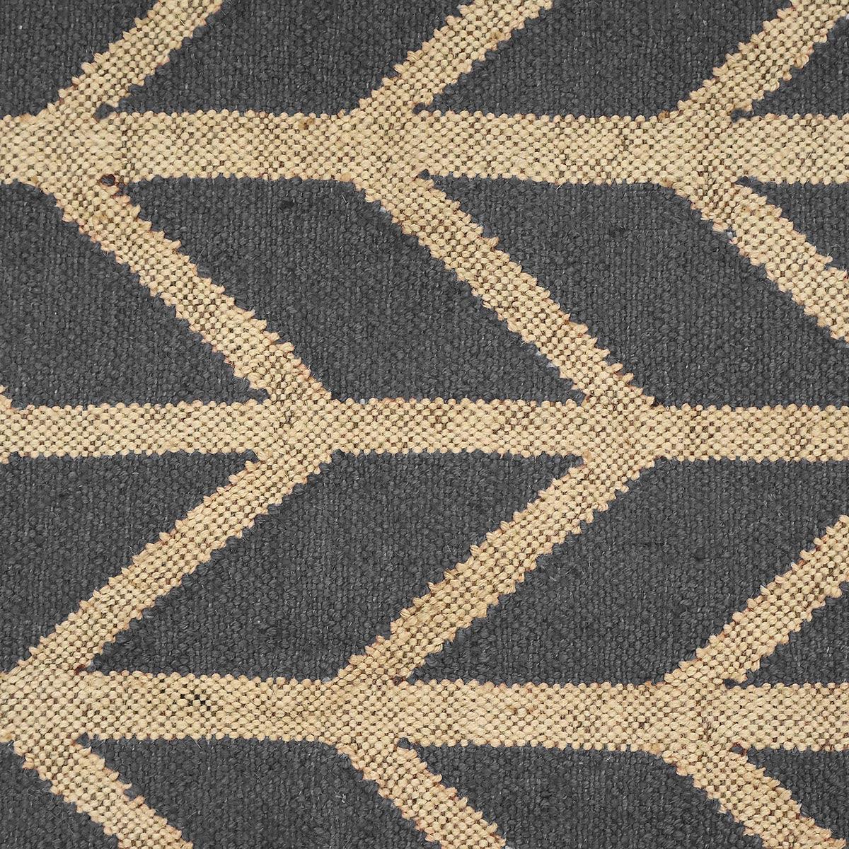 Geometric Hand Woven Dark Gray Beige Interior Decor Wool Jute Rug - Indian Rug Store