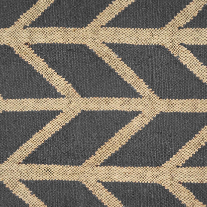 Geometric Hand Woven Dark Gray Beige Interior Decor Wool Jute Rug - Indian Rug Store