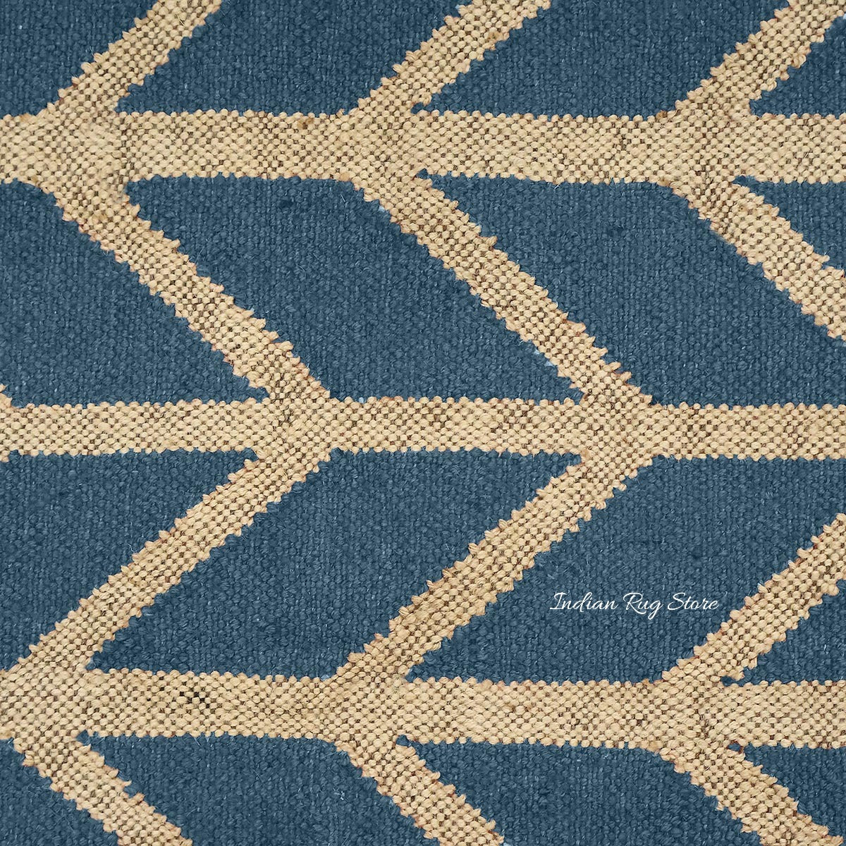 Beige Grayish Blue Hand Woven Geometric Out Door Decor Wool Jute Rug