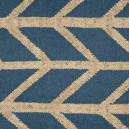 Beige Grayish Blue Hand Woven Geometric Out Door Decor Wool Jute Rug - Indian Rug Store