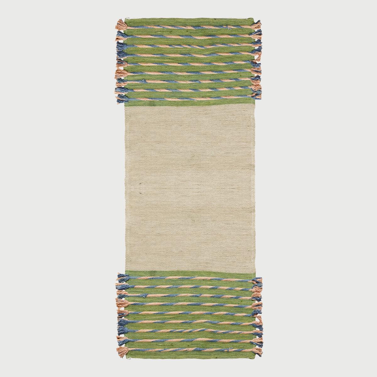 Hand Woven Beige Green Geometric Home Decor Cotton Rug - Indian Rug Store