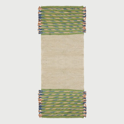 Hand Woven Beige Green Geometric Home Decor Cotton Rug - Indian Rug Store