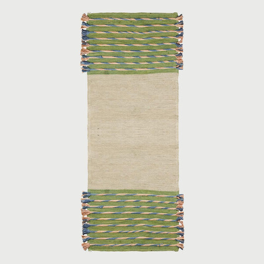 Hand Woven Beige Green Geometric Home Decor Cotton Rug - Indian Rug Store