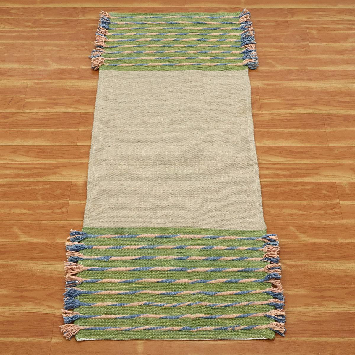 Hand Woven Beige Green Geometric Home Decor Cotton Rug - Indian Rug Store