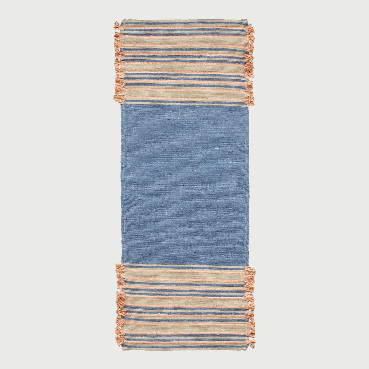 Geometric Hand Woven Blue Multicolor Farm House Cotton Rug - Indian Rug Store