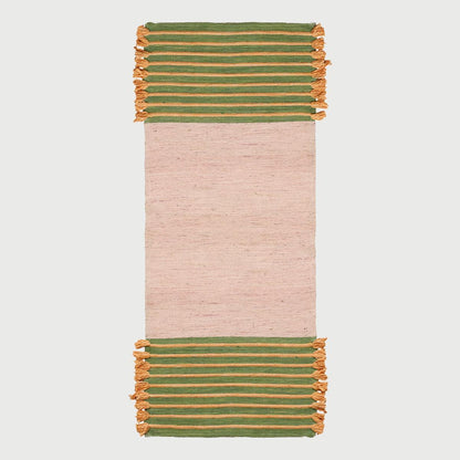 Green Peach Pink Hand Woven Bed Room Geometric Cotton Rug - Indian Rug Store