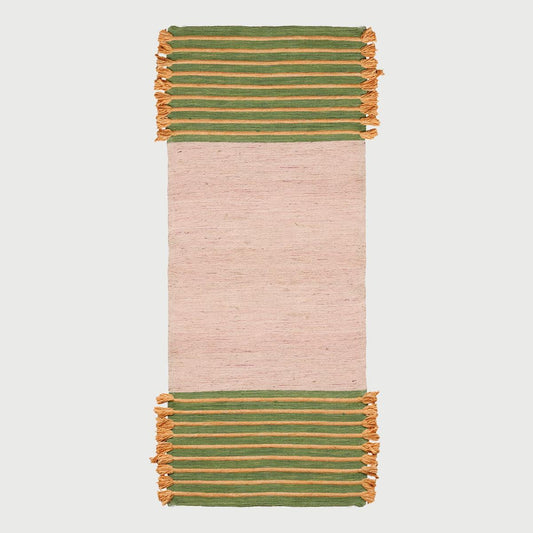 Green Peach Pink Hand Woven Bed Room Geometric Cotton Rug - Indian Rug Store