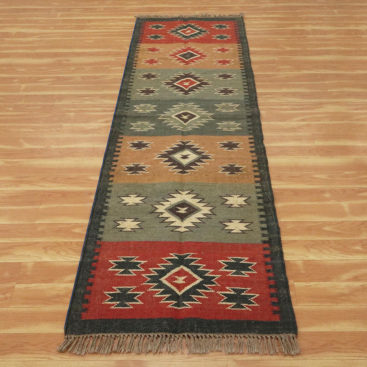 Hand Woven Geometric Red Black Rectangle Home Decor Wool Jute Rug - Indian Rug Store