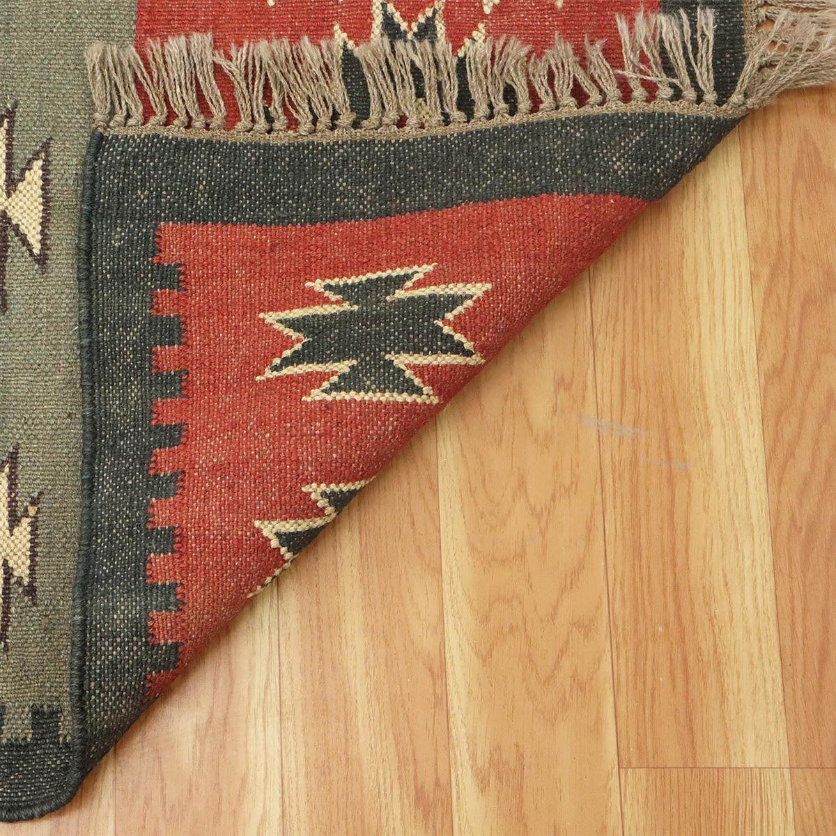 Hand Woven Geometric Red Black Rectangle Home Decor Wool Jute Rug - Indian Rug Store