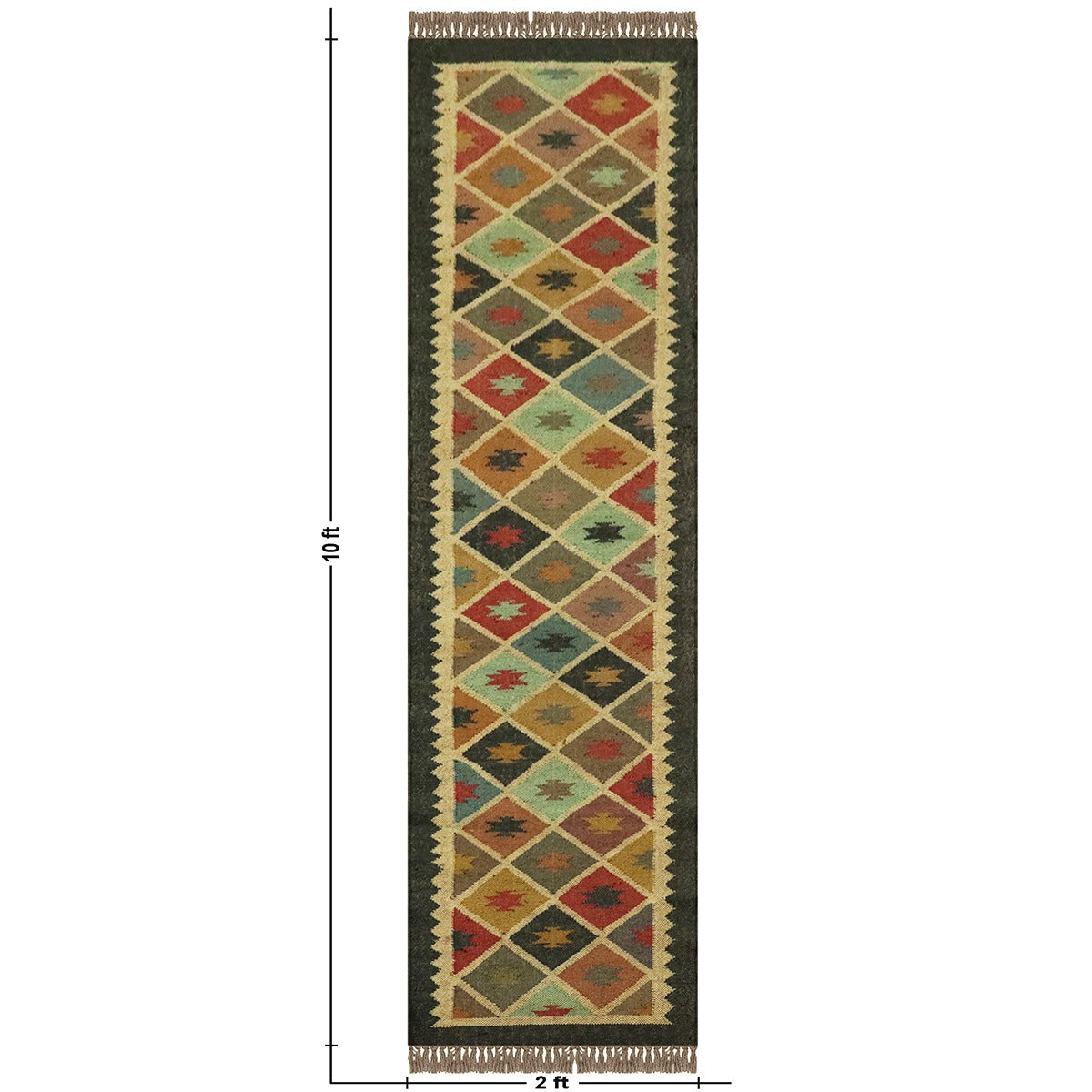 Indian Hand Woven Geometric Black Multicolor Bedroom Decor Wool Jute Rug