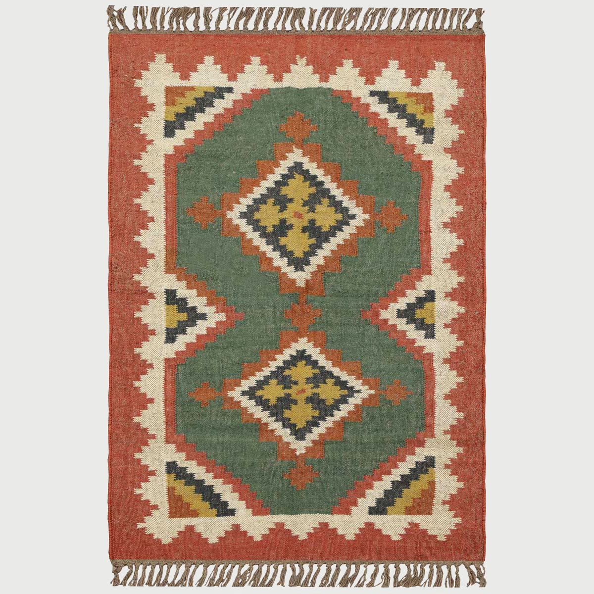 Indian Hand Woven Multicolor Bordered Wool Dining Area Rug - Indian Rug Store