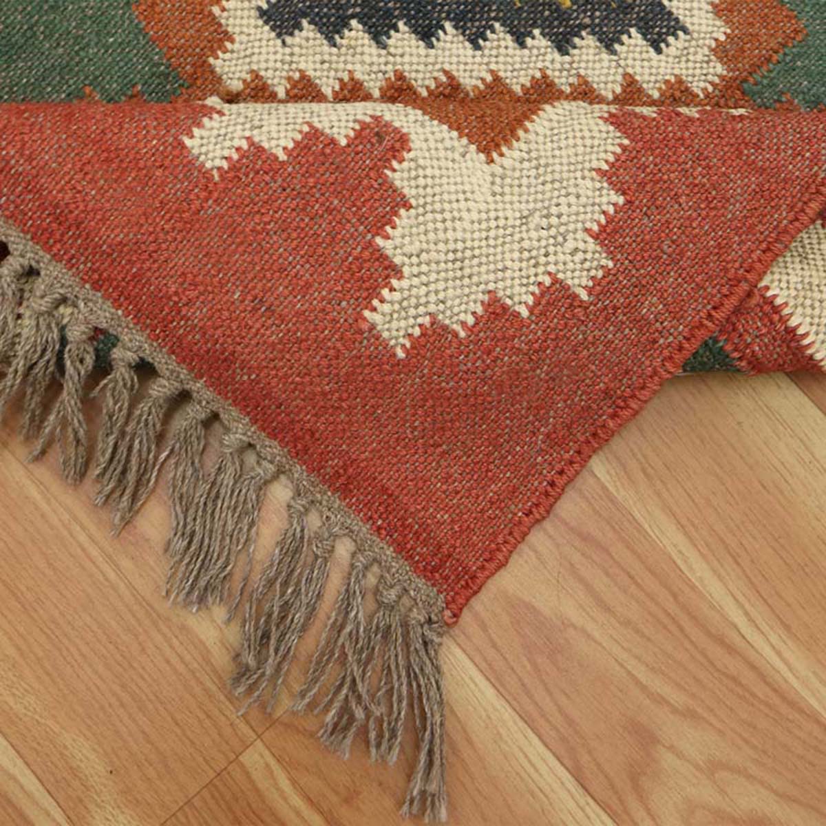 Indian Hand Woven Multicolor Bordered Wool Dining Area Rug - Indian Rug Store