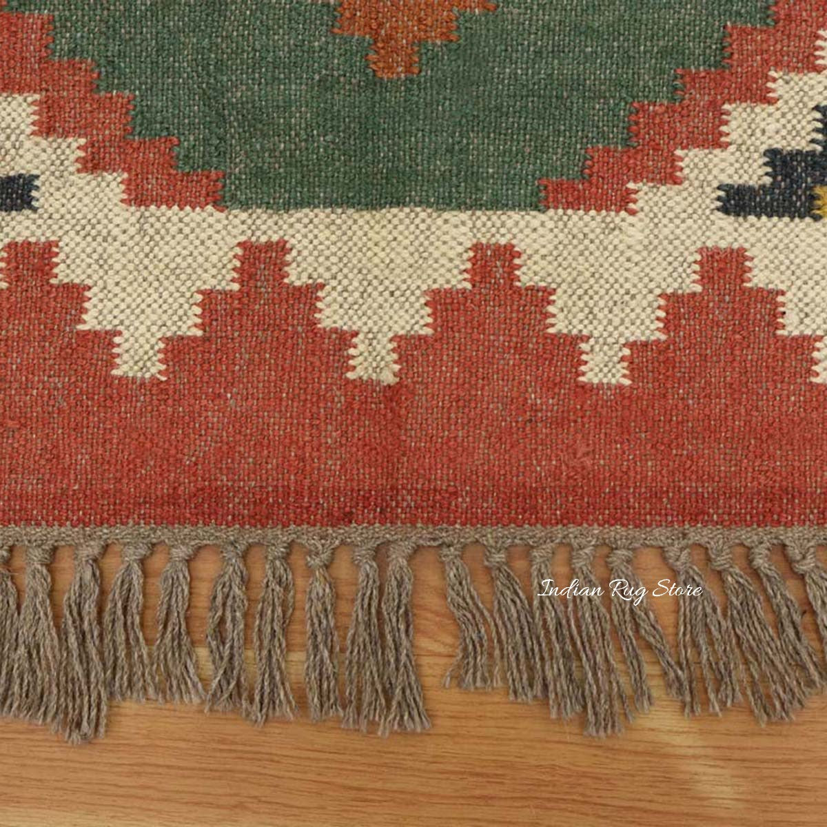 Indian Hand Woven Multicolor Bordered Wool Dining Area Rug