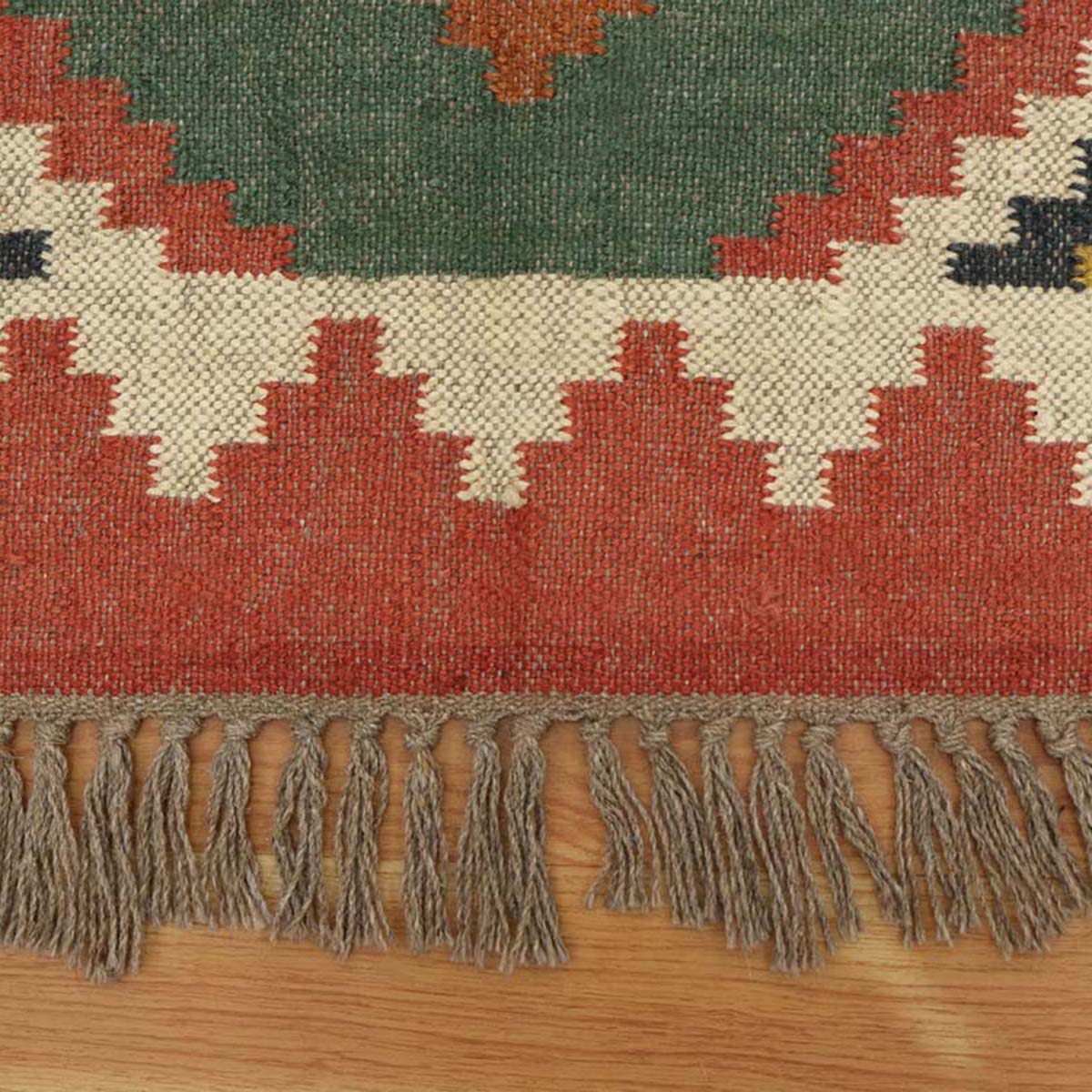 Indian Hand Woven Multicolor Bordered Wool Dining Area Rug - Indian Rug Store