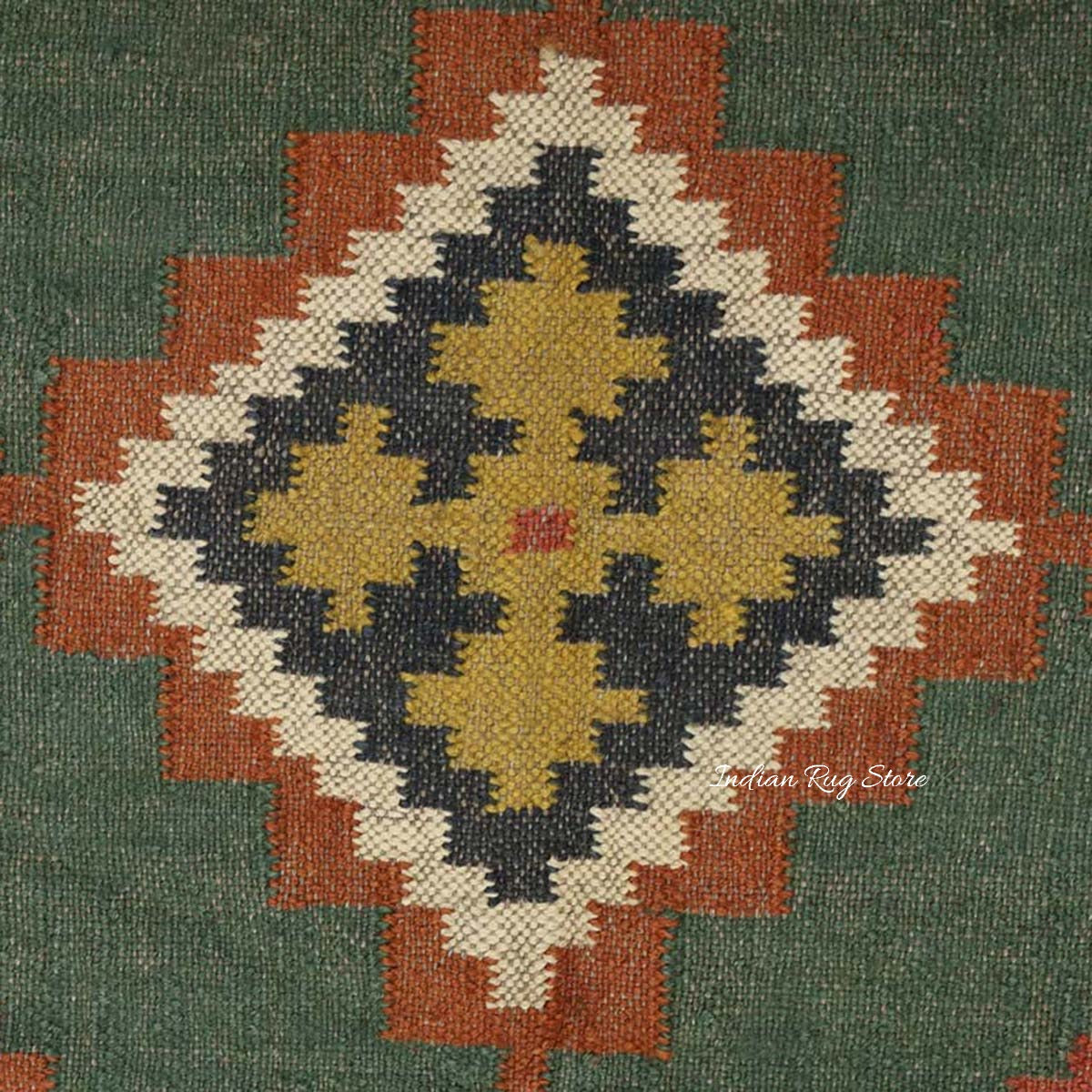 Indian Hand Woven Multicolor Bordered Wool Dining Area Rug