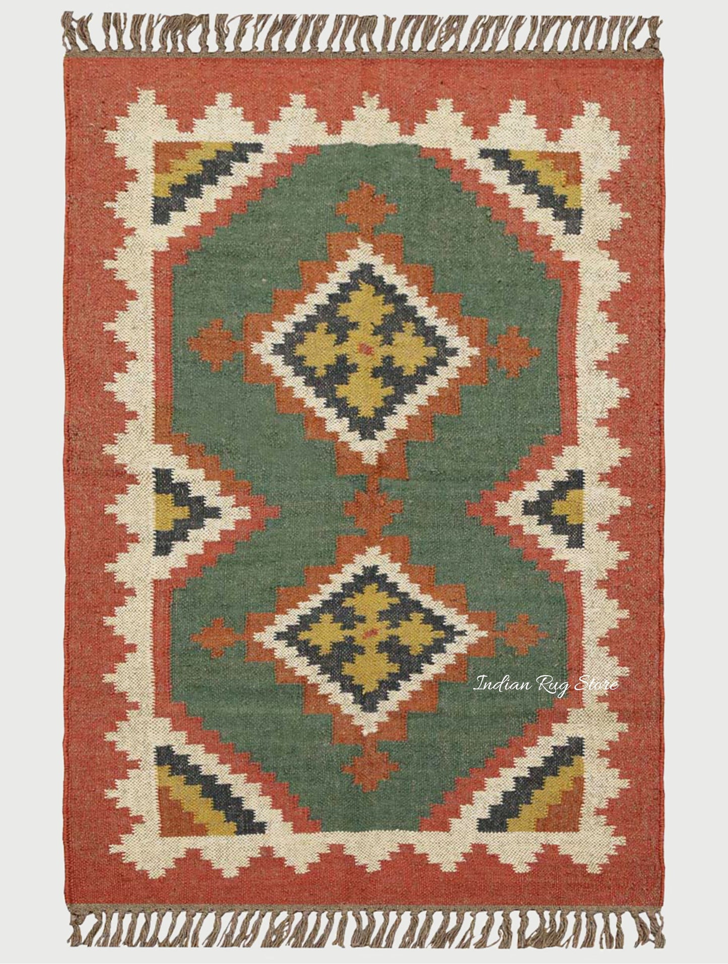 Indian Hand Woven Multicolor Bordered Wool Dining Area Rug