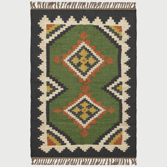 Hand Woven Bordered Multicolor Living Room Area Rug - Indian Rug Store