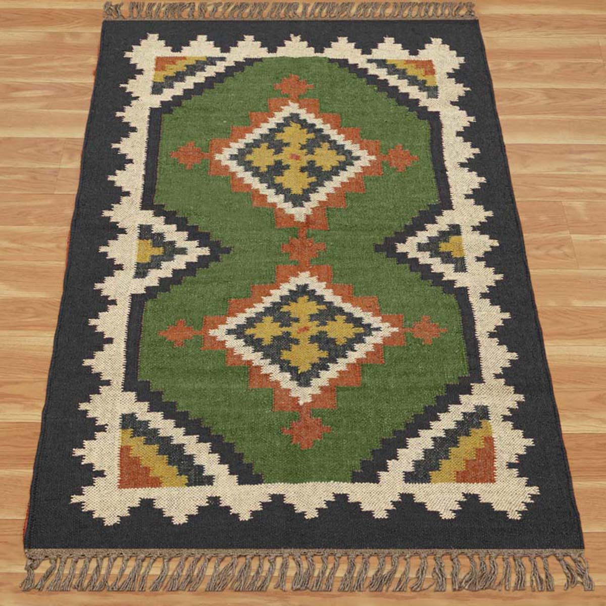 Hand Woven Bordered Multicolor Living Room Area Rug - Indian Rug Store