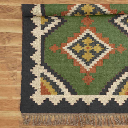 Hand Woven Bordered Multicolor Living Room Area Rug - Indian Rug Store