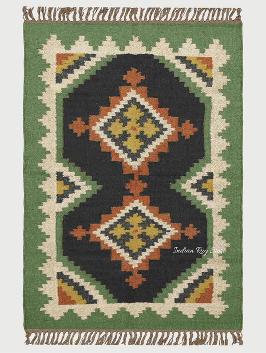 Multicolor Hand Woven Bordered Home Decor Rug