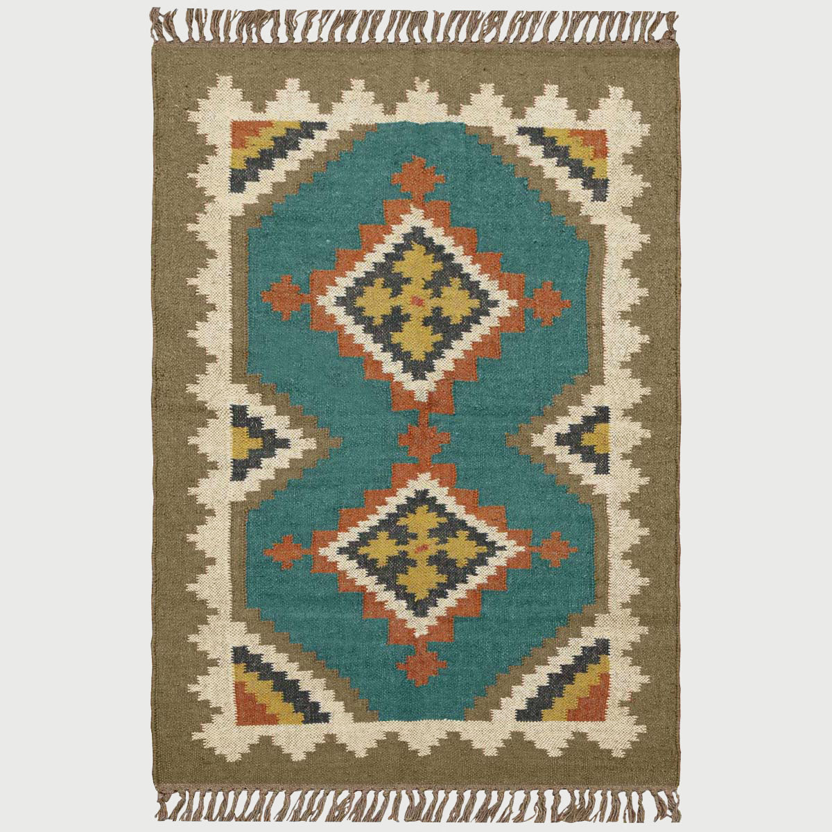 Hand Woven Bordered Multicolor Farmhouse Area Rug - Indian Rug Store