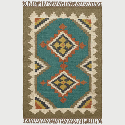 Hand Woven Bordered Multicolor Farmhouse Area Rug - Indian Rug Store