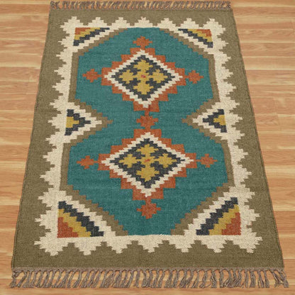 Hand Woven Bordered Multicolor Farmhouse Area Rug - Indian Rug Store