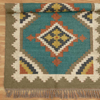 Hand Woven Bordered Multicolor Farmhouse Area Rug - Indian Rug Store