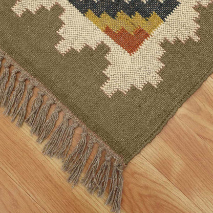 Hand Woven Bordered Multicolor Farmhouse Area Rug - Indian Rug Store