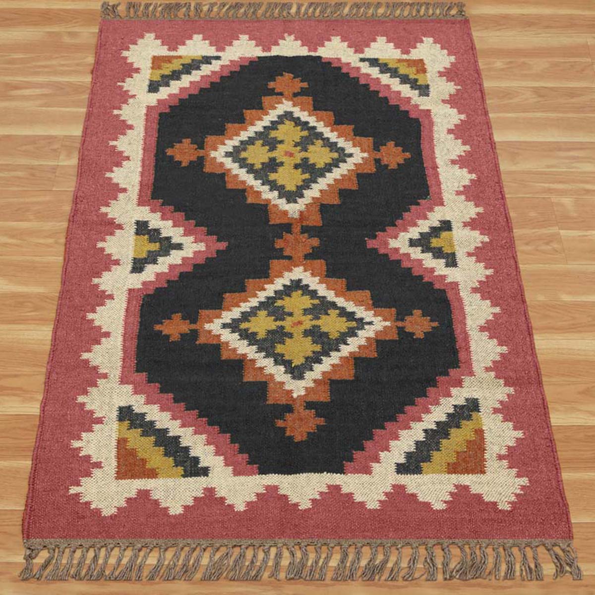 Hand Woven Bordered Multicolor Bed Room Area Rug - Indian Rug Store