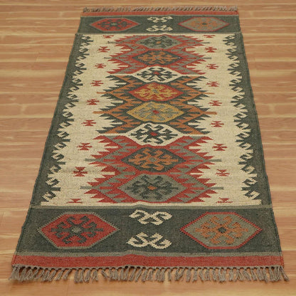 Hand Woven Indian Geometric Red Dark Gray Home Decor Wool Jute Rug - Indian Rug Store